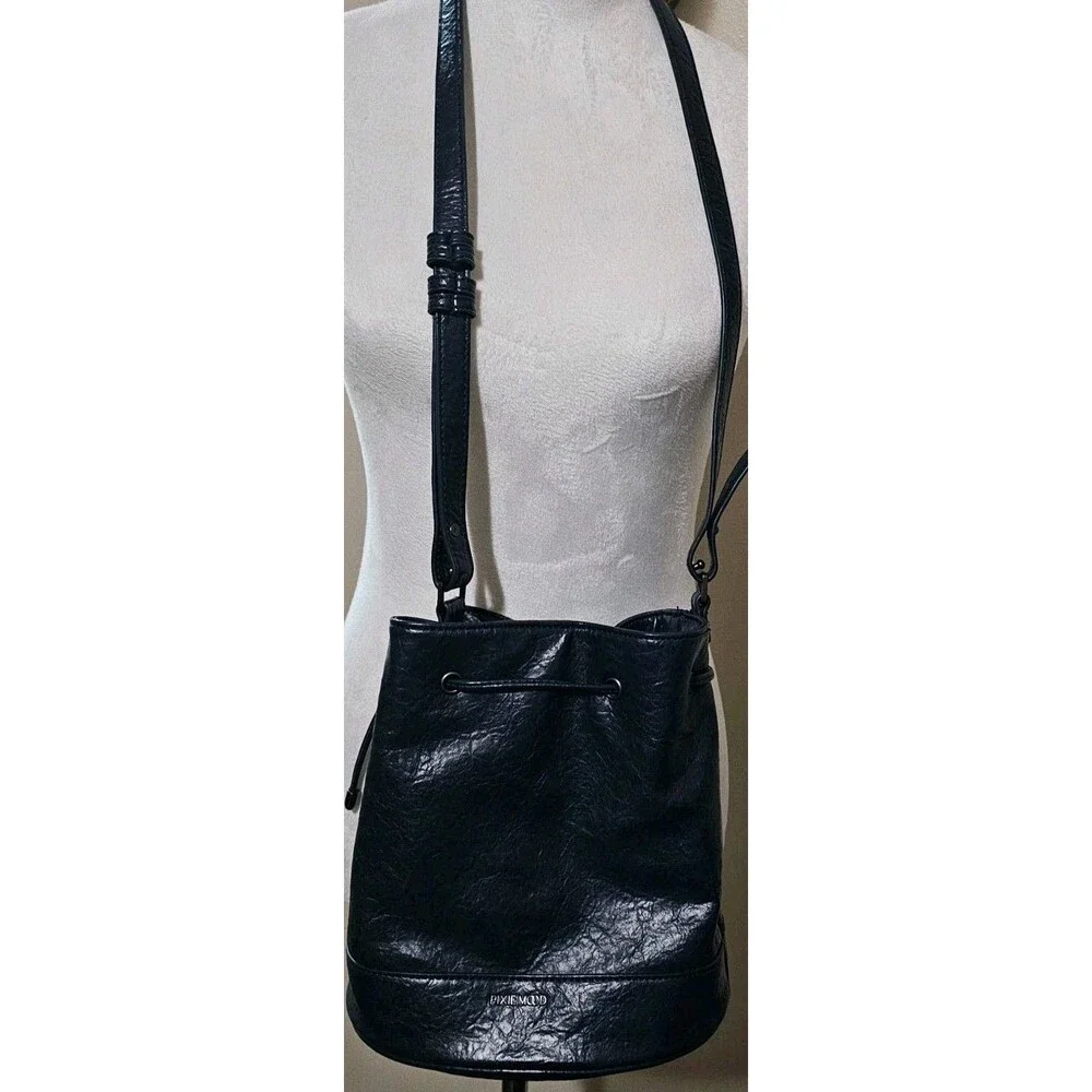 Pixie Mood Bag Textured orcrinkled vegan leather navy cord adjustable shoulder